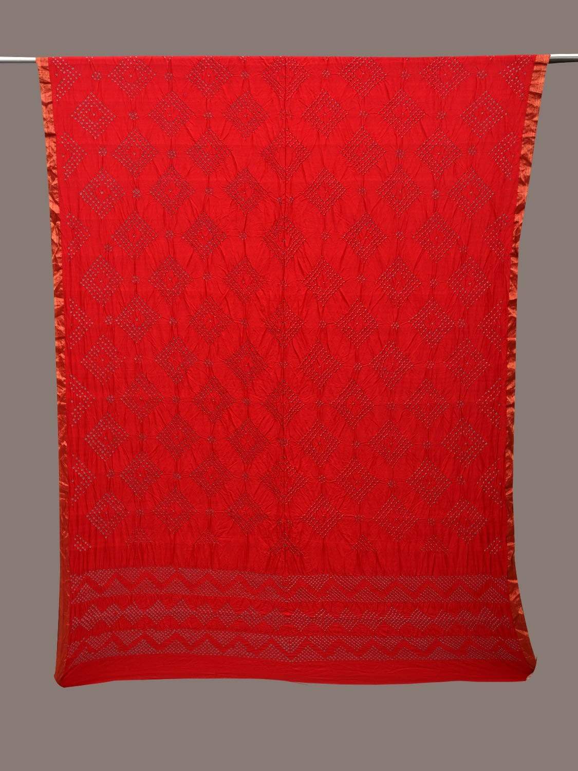 Red Bandhani Silk Handloom Dupatta with Geometric Design - Global Threads