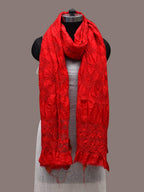 Red Bandhani Silk Handloom Dupatta with Geometric Design - Global Threads