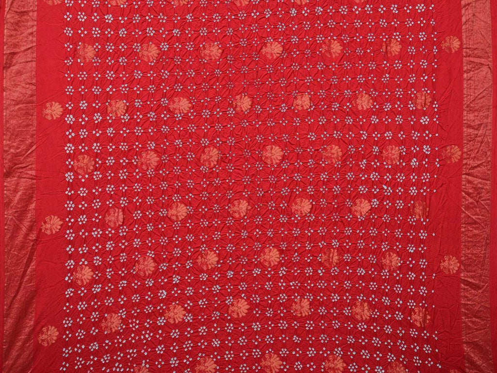 Red Bandhani Uppada Silk Handloom Saree with Nilambari Buta Design - Global Threads