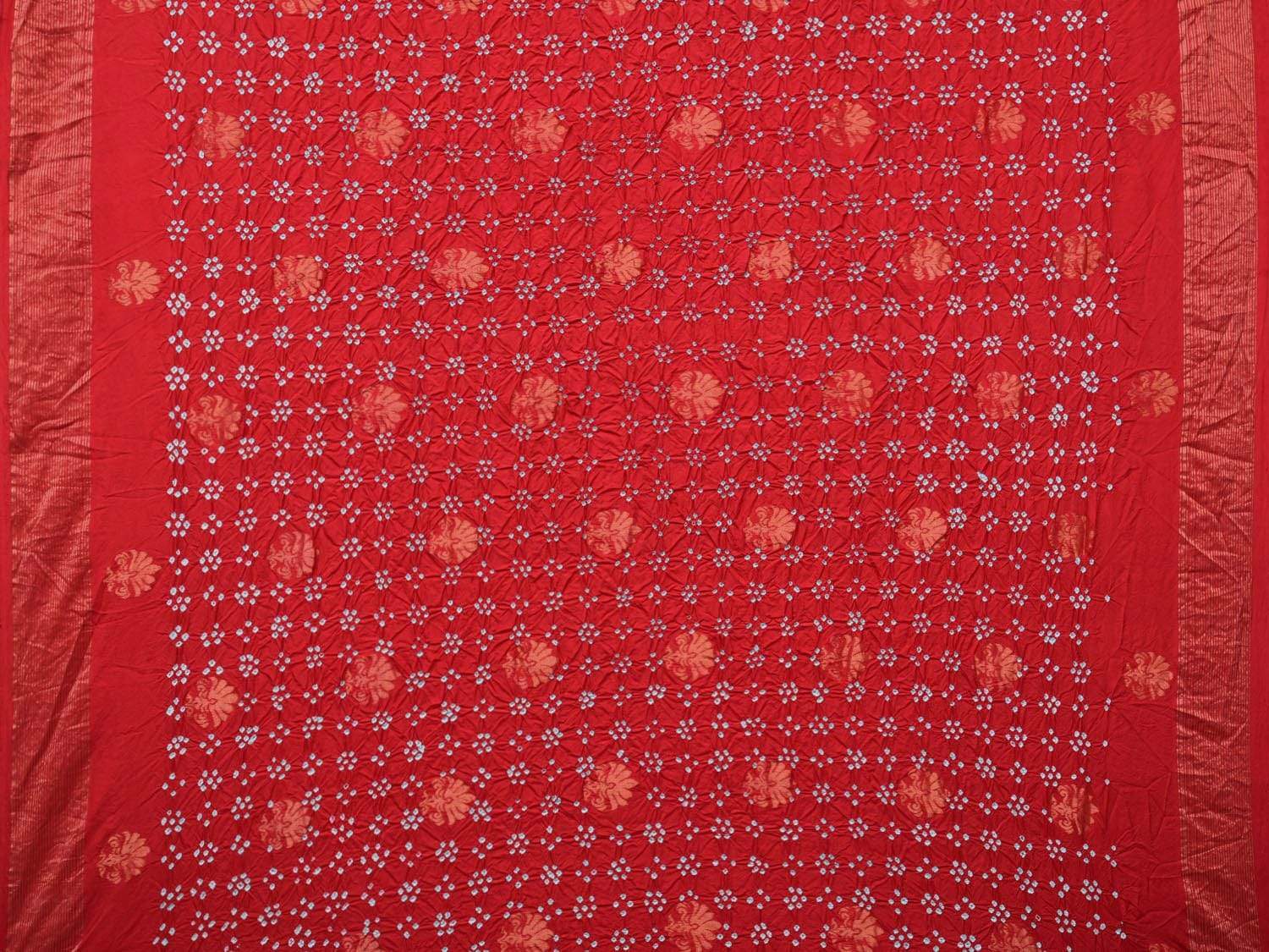 Red Bandhani Uppada Silk Handloom Saree with Nilambari Buta Design - Global Threads