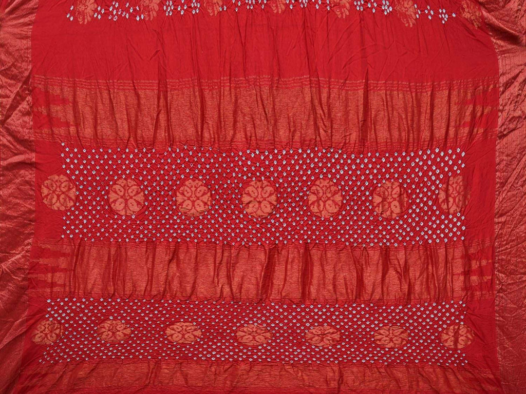 Red Bandhani Uppada Silk Handloom Saree with Nilambari Buta Design - Global Threads