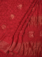Red Bandhani Uppada Silk Handloom Saree with Nilambari Buta Design - Global Threads