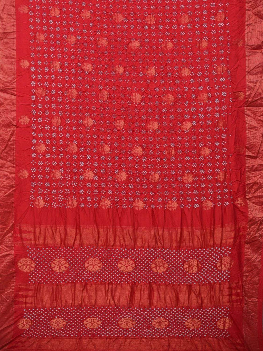 Red Bandhani Uppada Silk Handloom Saree with Nilambari Buta Design - Global Threads