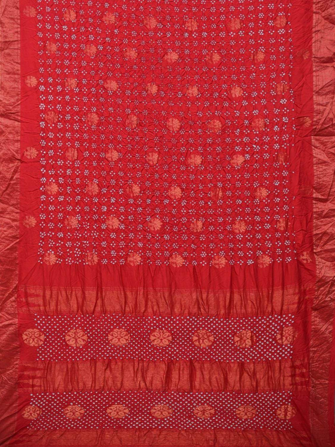 Red Bandhani Uppada Silk Handloom Saree with Nilambari Buta Design - Global Threads