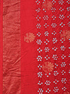 Red Bandhani Uppada Silk Handloom Saree with Nilambari Buta Design - Global Threads