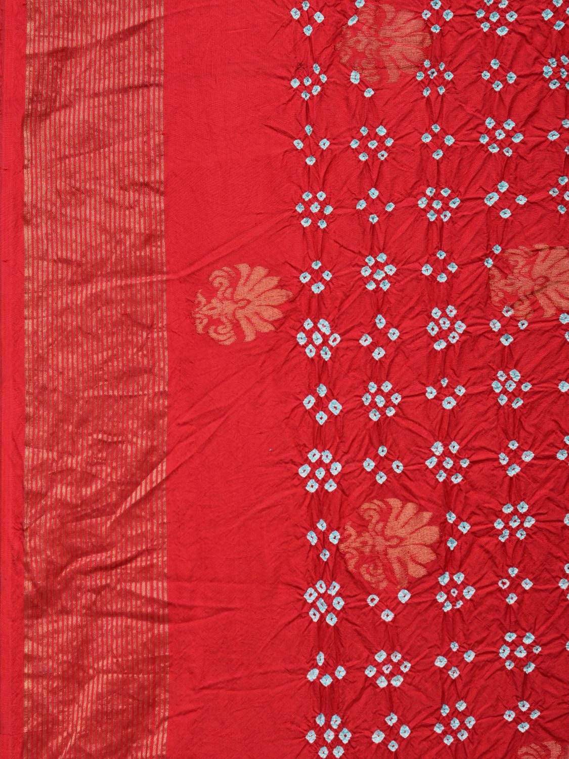 Red Bandhani Uppada Silk Handloom Saree with Nilambari Buta Design - Global Threads