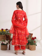 Yufta Red Ethnic Motifs Lace Work Anarkali Kurta And Trouser With Dupatta Set - Distacart