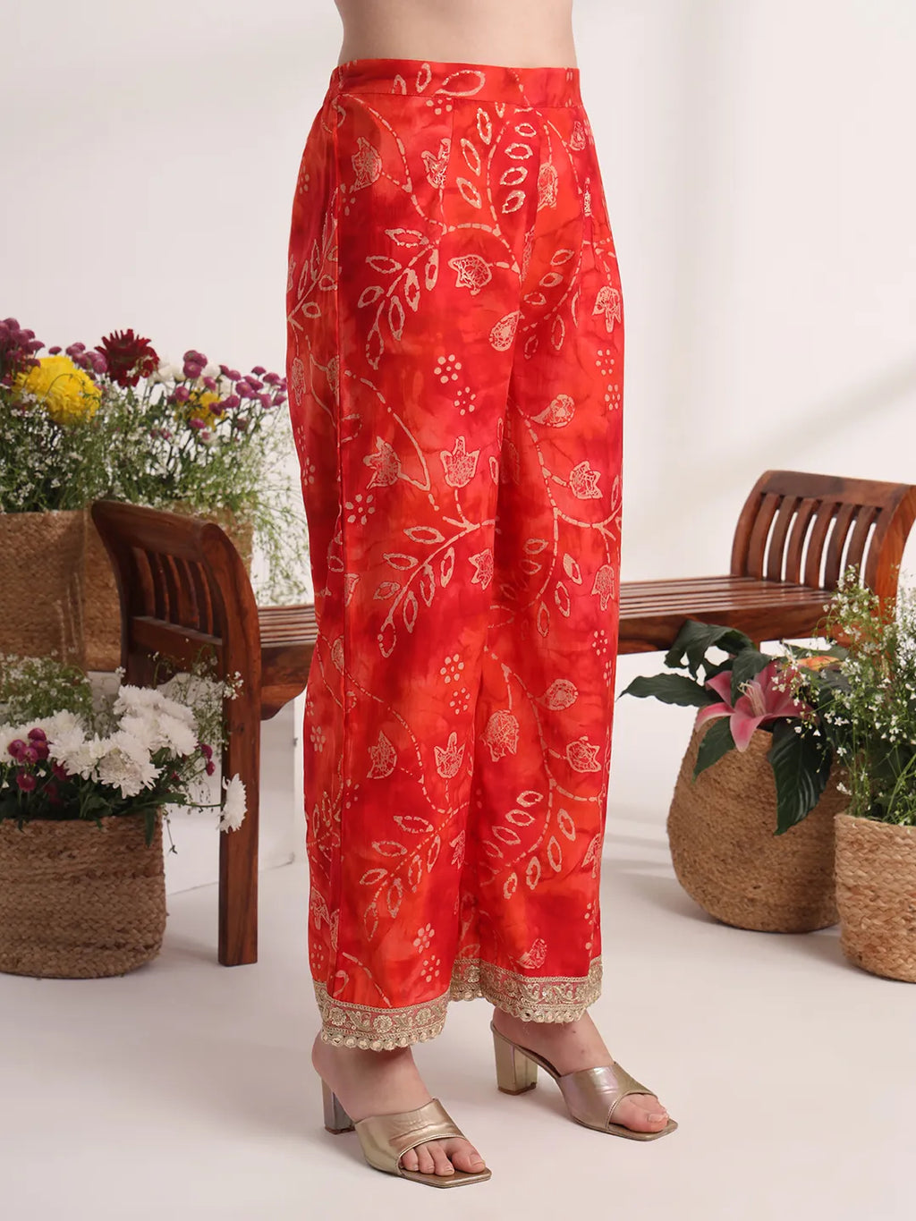 Yufta Red Ethnic Motifs Lace Work Anarkali Kurta And Trouser With Dupatta Set - Distacart