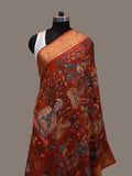 Red Kalamkari Hand Painted Kanchipuram Silk Handloom Dupatta with Dashavatar Design - Global Threads