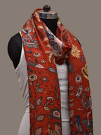 Red Kalamkari Hand Painted Kanchipuram Silk Handloom Dupatta with Dashavatar Design - Global Threads