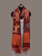 Red Kalamkari Hand Painted Kanchipuram Silk Handloom Dupatta with Village Design - Global Threads