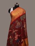 Red Kalamkari Hand Painted Kanchipuram Silk Handloom Dupatta with Village Design - Global Threads