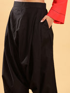 BohoJazz Red Threadwork Kurti with Black Harem Pants Co-ord Set - Distacart