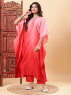 BohoJazz Red Ombre Embroidered Kaftan with Pants - Distacart