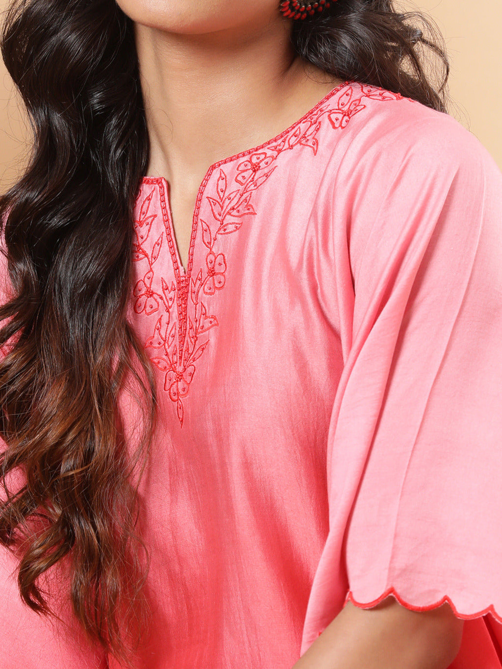 BohoJazz Red Ombre Embroidered Kaftan with Pants - Distacart