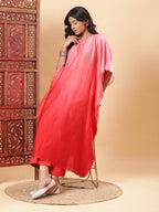 BohoJazz Red Ombre Embroidered Kaftan with Pants - Distacart
