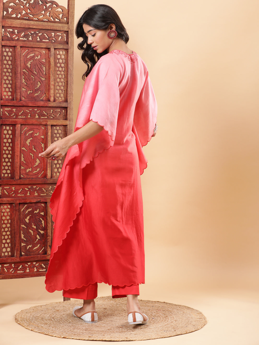 BohoJazz Red Ombre Embroidered Kaftan with Pants - Distacart
