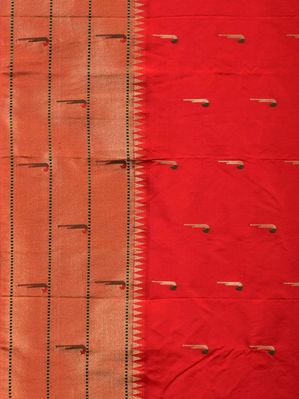 Red Paithani Silk Handloom Saree with Triple Muniya Border Saree - Global Threads