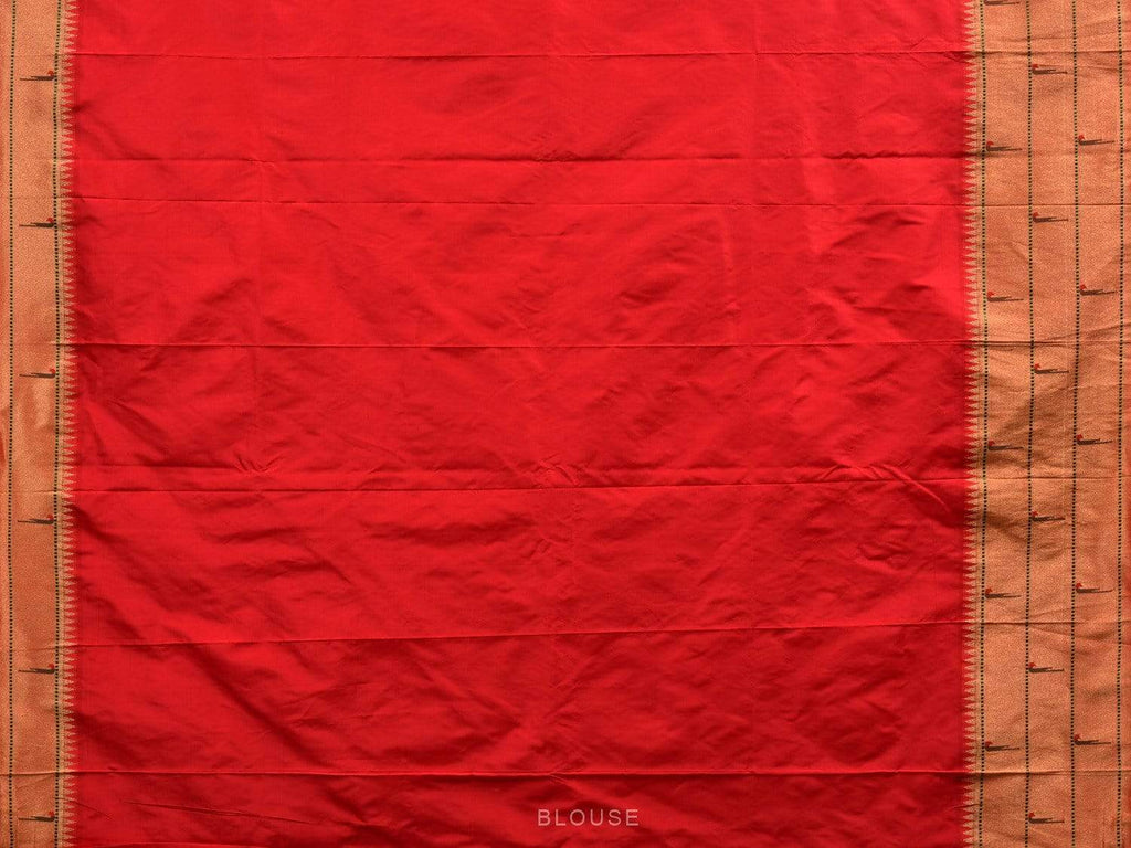Red Paithani Silk Handloom Saree with Triple Muniya Border Saree - Global Threads