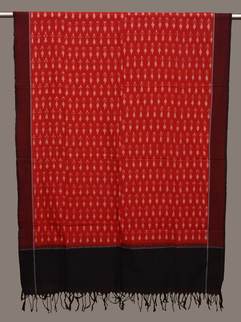 Red Pochampally Ikat Cotton Handloom Dupatta with Arrows Buta - Global Threads