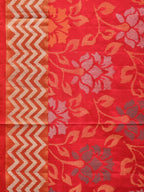 Red Uppada Silk Handloom Saree with All Over Floral Design - Global Threads