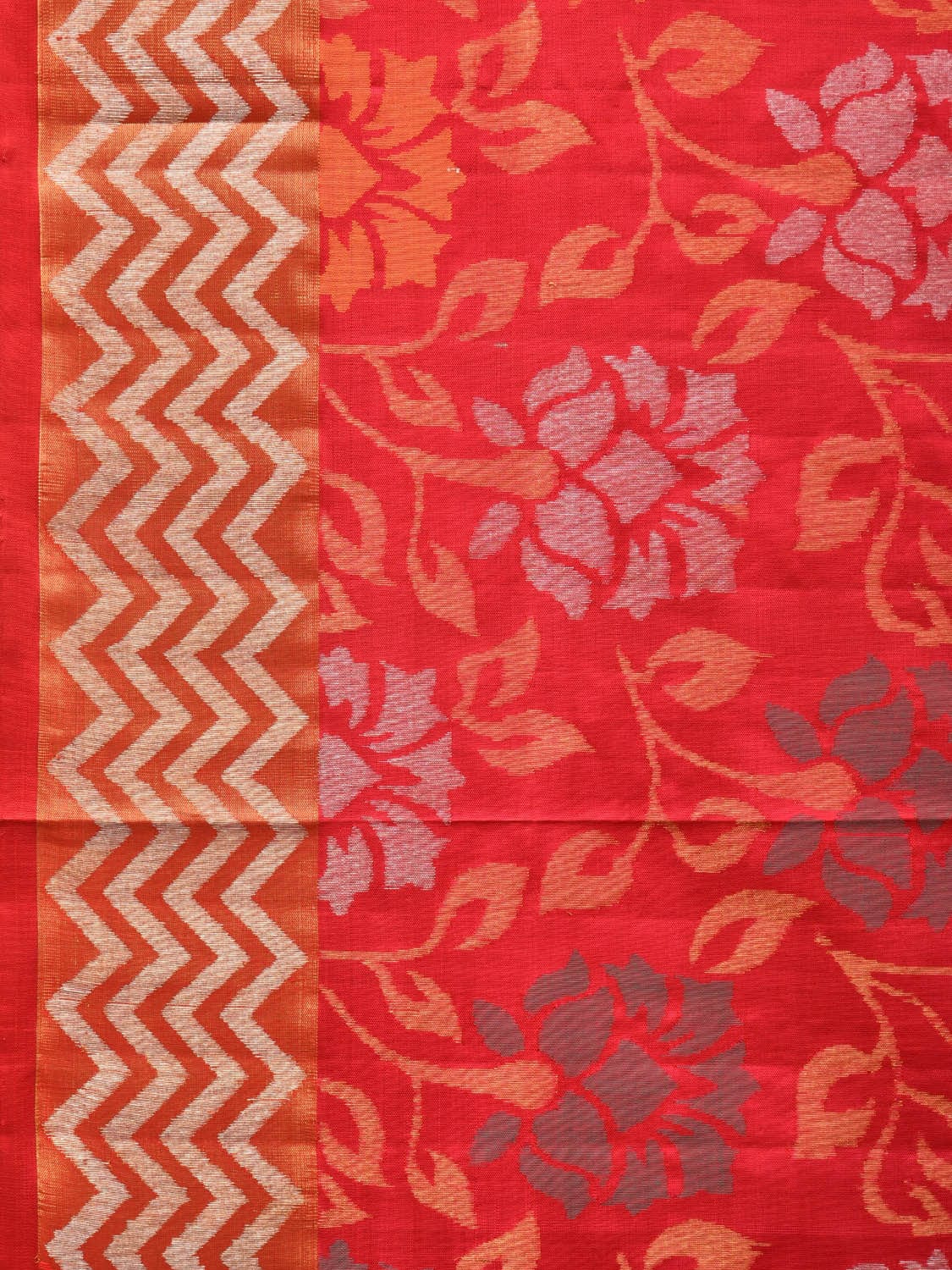Red Uppada Silk Handloom Saree with All Over Floral Design - Global Threads