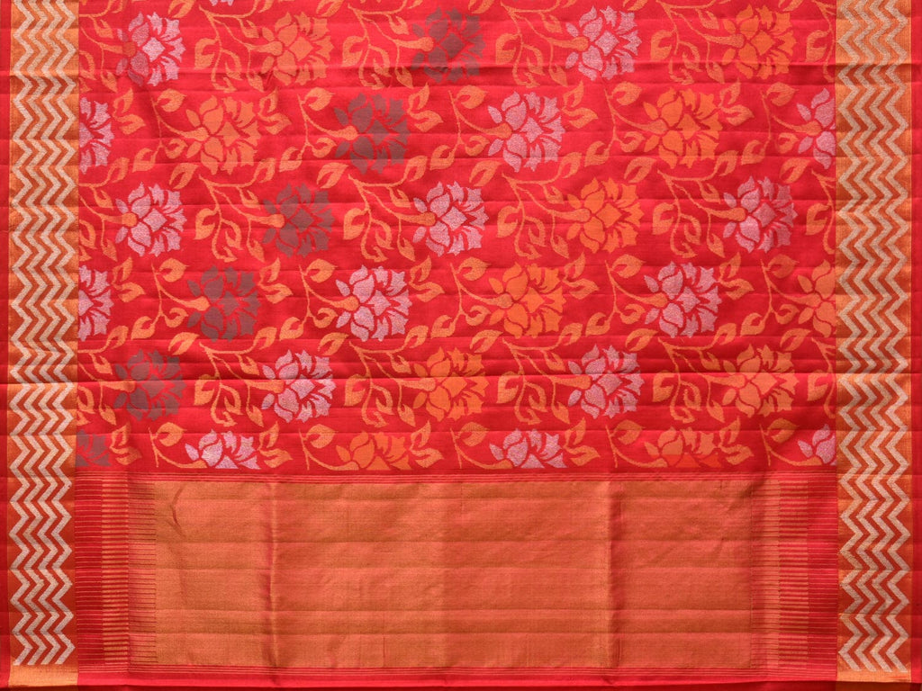 Red Uppada Silk Handloom Saree with All Over Floral Design - Global Threads