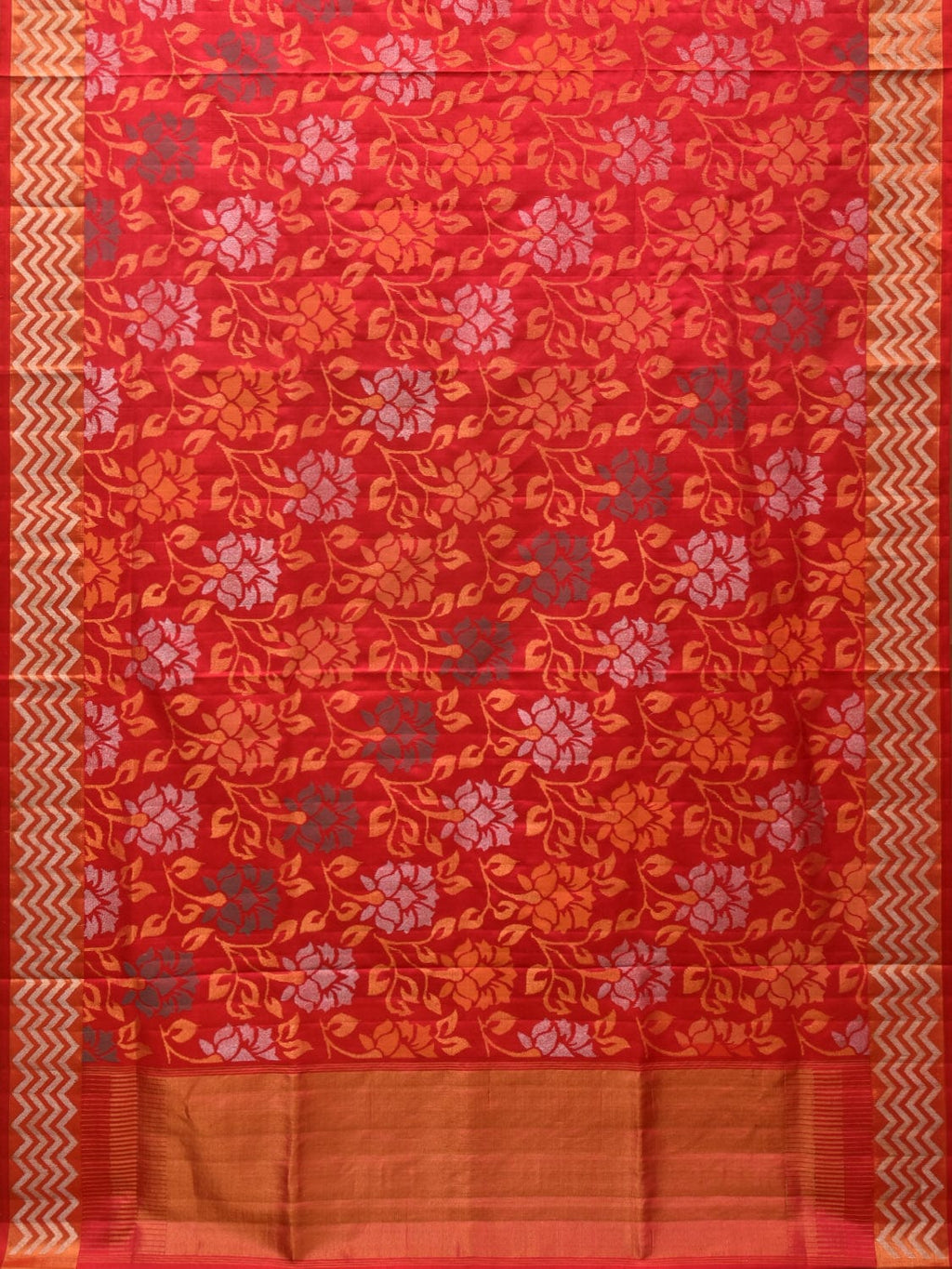 Red Uppada Silk Handloom Saree with All Over Floral Design - Global Threads