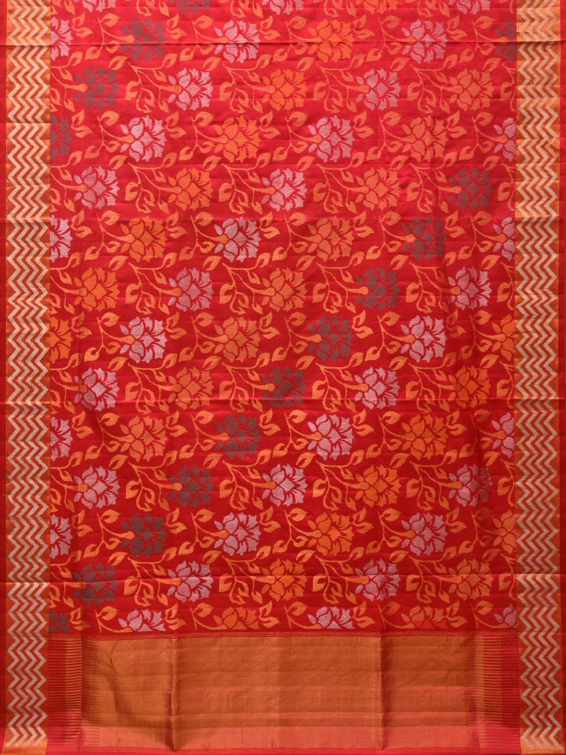Red Uppada Silk Handloom Saree with All Over Floral Design - Global Threads