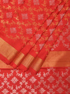 Red Uppada Silk Handloom Saree with All Over Jamdani Design - Global Threads