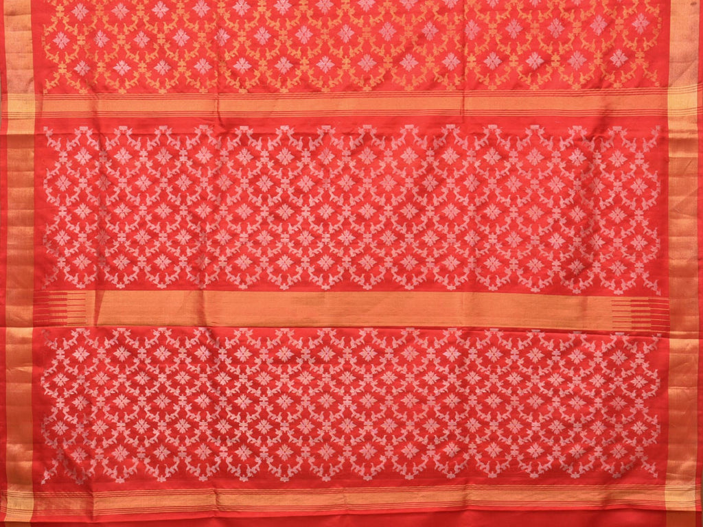 Red Uppada Silk Handloom Saree with All Over Jamdani Design - Global Threads