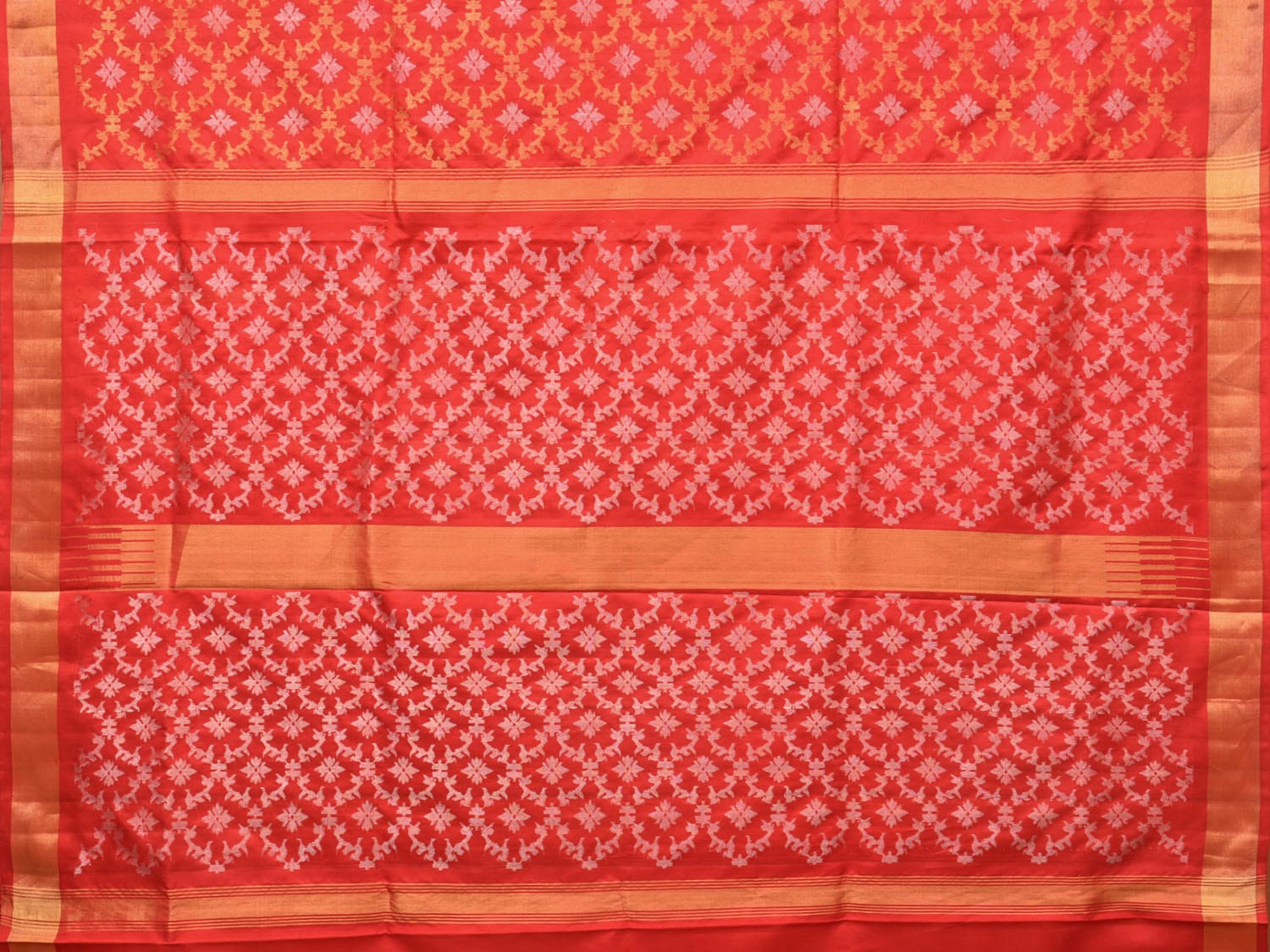 Red Uppada Silk Handloom Saree with All Over Jamdani Design - Global Threads