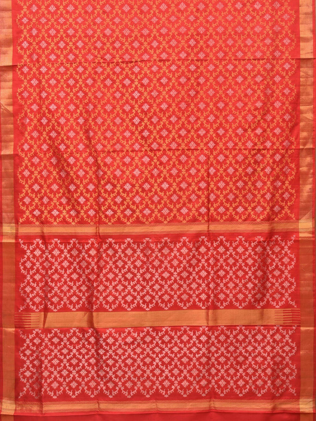 Red Uppada Silk Handloom Saree with All Over Jamdani Design - Global Threads
