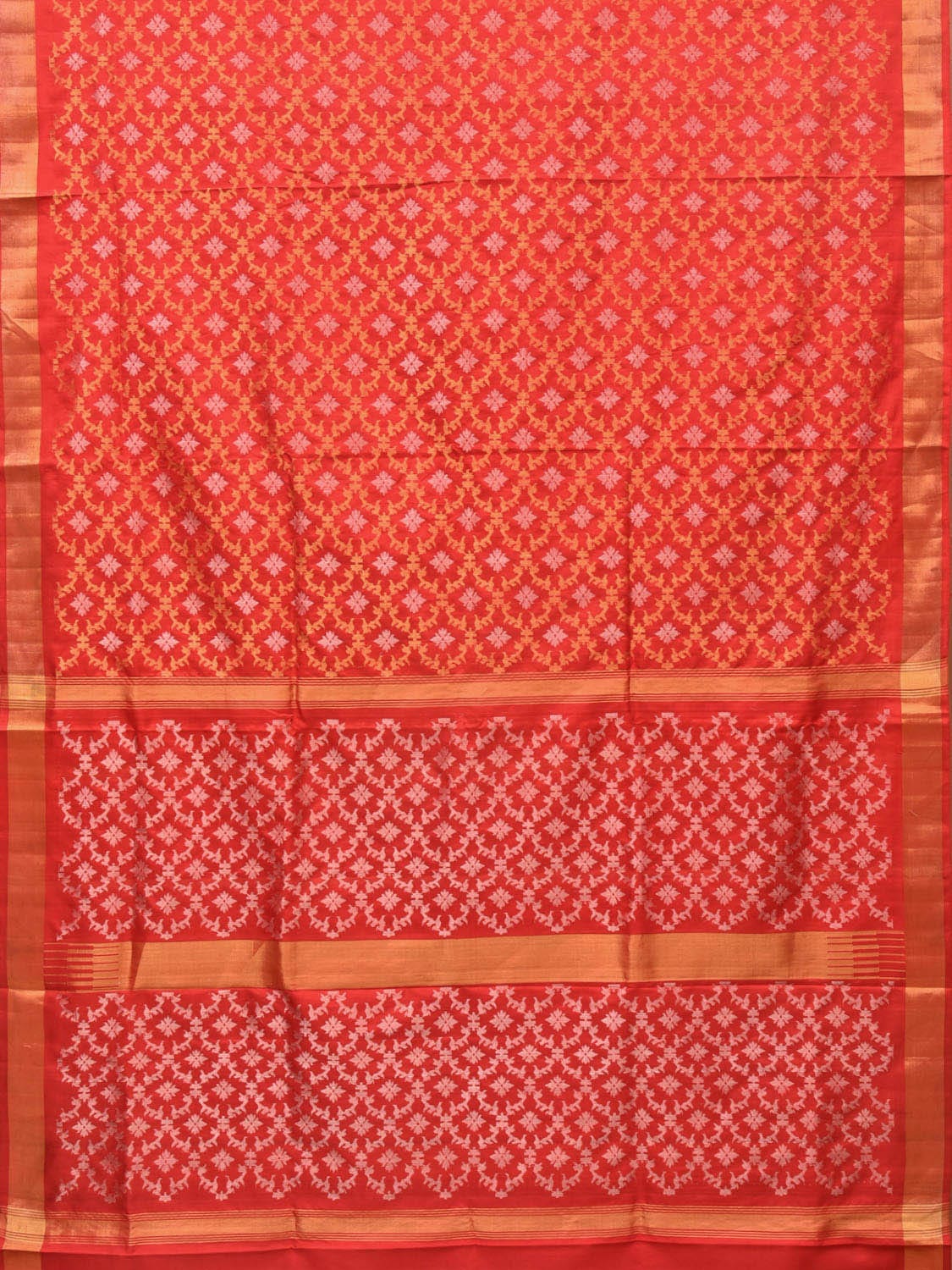 Red Uppada Silk Handloom Saree with All Over Jamdani Design - Global Threads