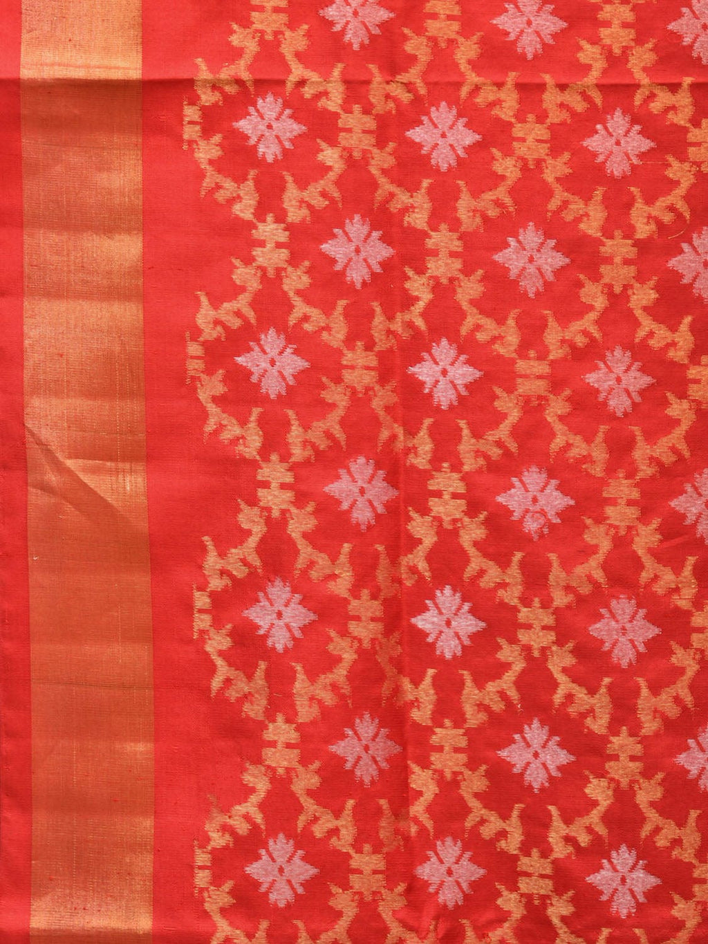 Red Uppada Silk Handloom Saree with All Over Jamdani Design - Global Threads