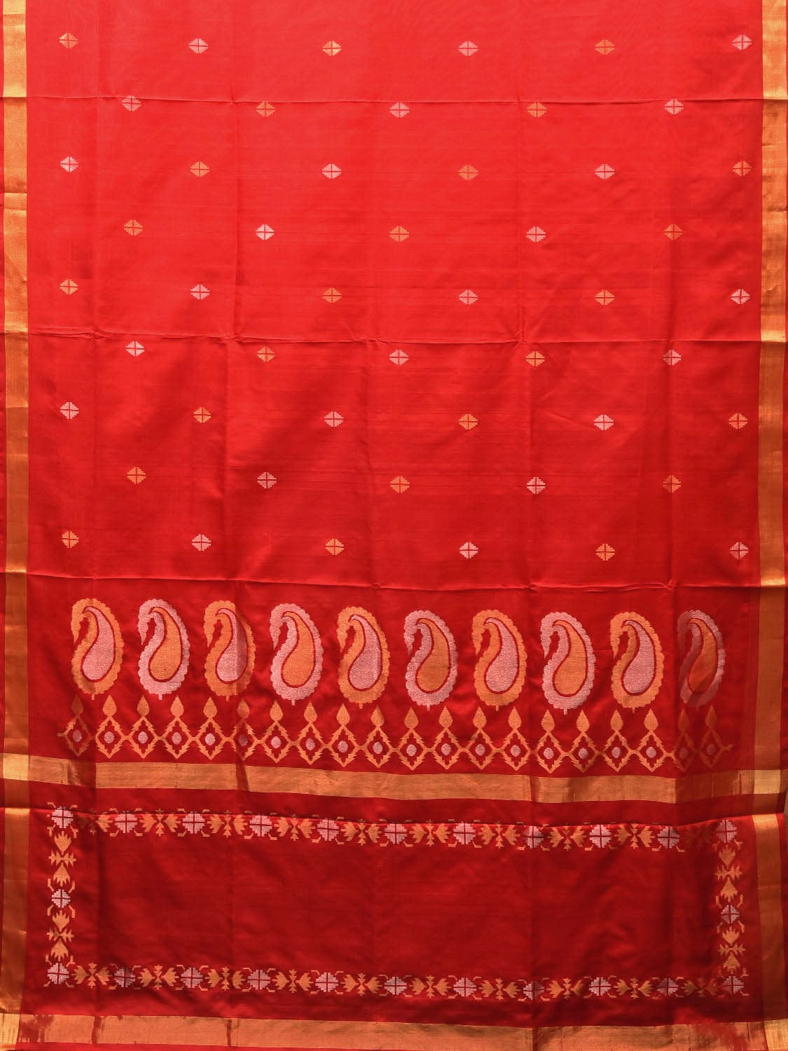 Red Uppada Silk Handloom Saree with Mango Pallu Design - Global Threads