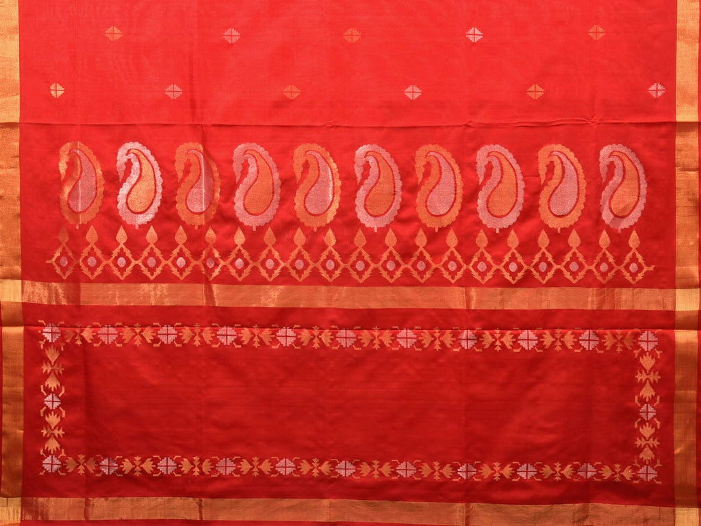 Red Uppada Silk Handloom Saree with Mango Pallu Design - Global Threads
