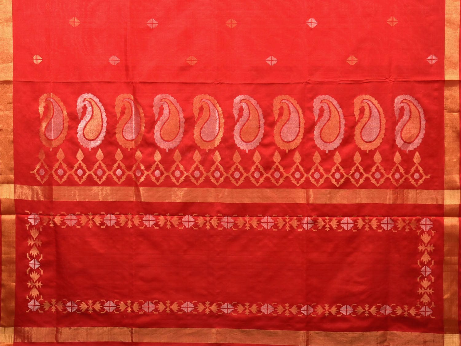 Red Uppada Silk Handloom Saree with Mango Pallu Design - Global Threads