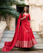 Evanik Women Pure Chanderi Plain With Zari Weaving Work Border Stitched Lehenga With Unstitched Blouse Dupatta(Up to 42) - Distacart