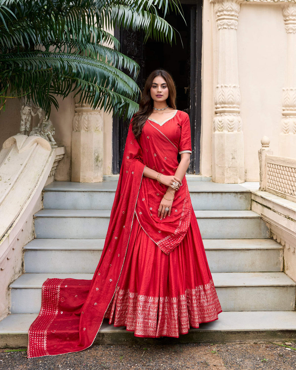 Evanik Women Pure Chanderi Plain With Zari Weaving Work Border Stitched Lehenga With Unstitched Blouse Dupatta(Up to 42) - Distacart