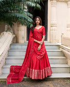 Evanik Women Pure Chanderi Plain With Zari Weaving Work Border Stitched Lehenga With Unstitched Blouse Dupatta(Up to 42) - Distacart