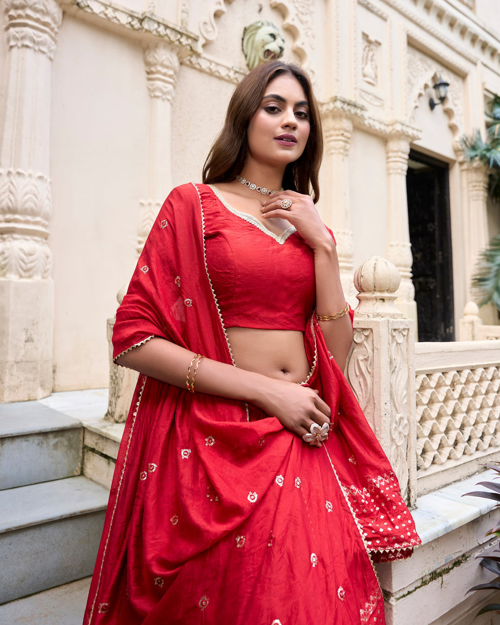 Evanik Women Pure Chanderi Plain With Zari Weaving Work Border Stitched Lehenga With Unstitched Blouse Dupatta(Up to 42) - Distacart
