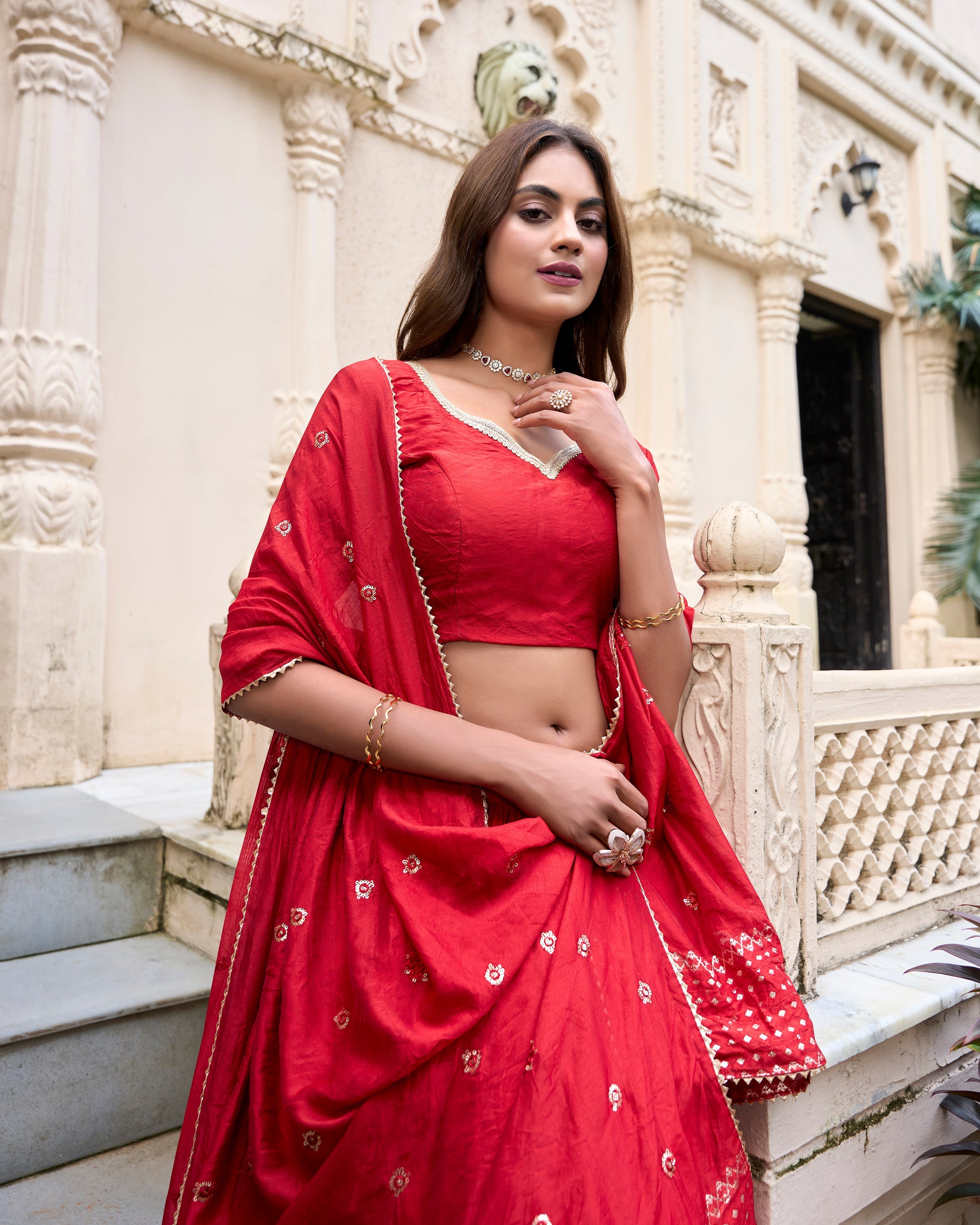 Evanik Women Pure Chanderi Plain With Zari Weaving Work Border Stitched Lehenga With Unstitched Blouse Dupatta(Up to 42) - Distacart