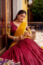 Evanik Red South Style Kalamkari Print Design Zari Work Unstitched Lehenga Choli - Distacart
