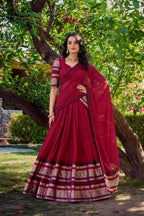 Evanik Women Pure Chanderi Plain With Zari Weaving Work Border Stitched Lehenga With Unstitched Blouse Dupatta(Up to 42) - Distacart