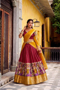 Evanik Red South Style Kalamkari Print Design Zari Work Unstitched Lehenga Choli - Distacart