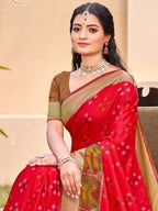 Anaita Red Silk Saree With Blouse Piece - Distacart