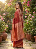 Anaita Red Linen Woven Work Saree With Blouse - Distacart