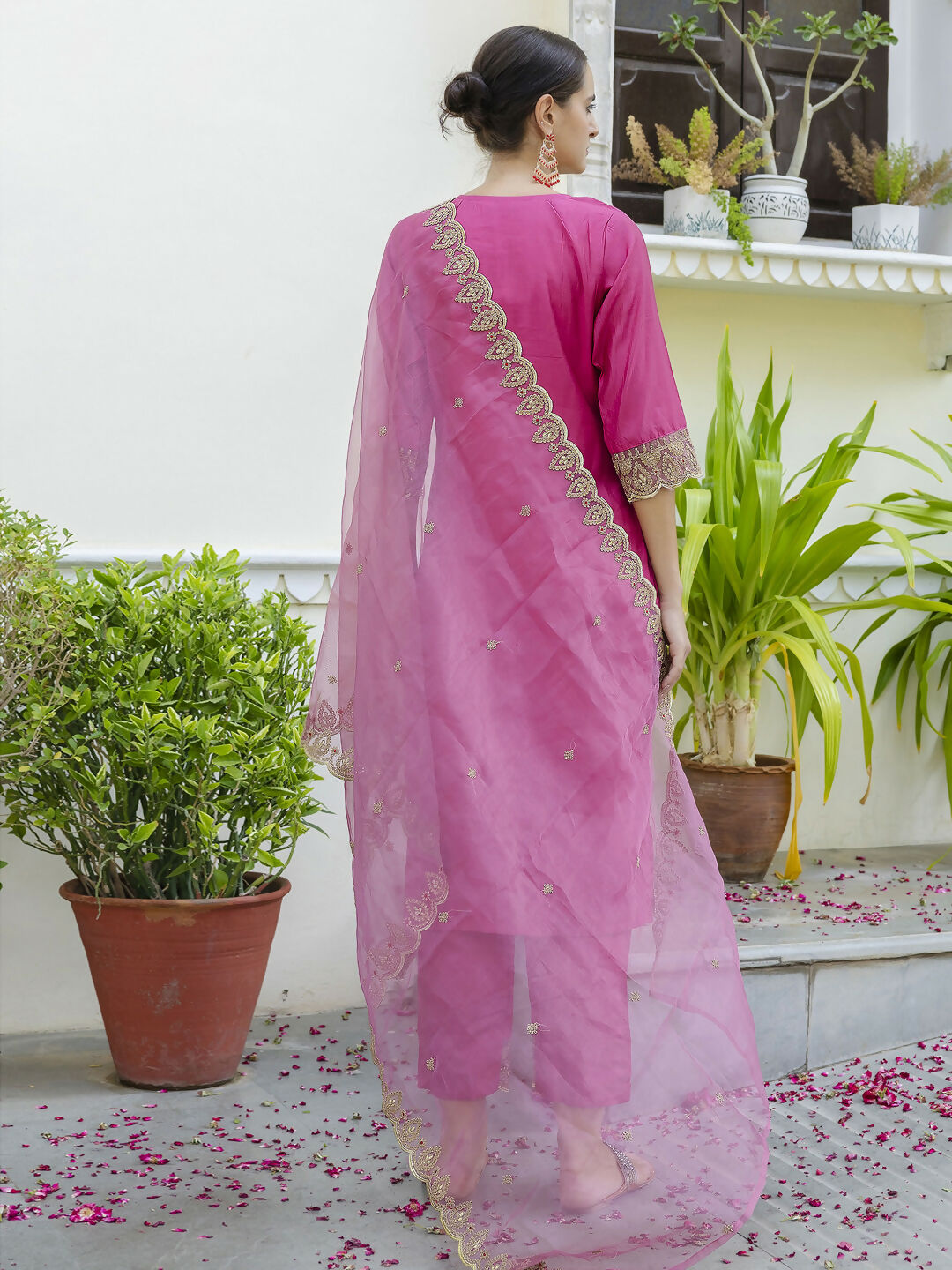 Vellora Rich Rani Pink Embroidery Work Readymade Salwar Suit