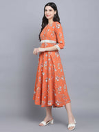 Myshka Women's Orange Floral Midi Dress - Distacart